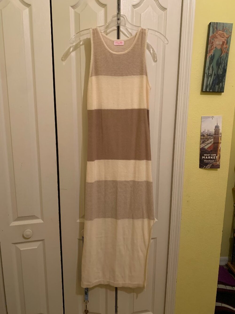Pink Lily Neutral Striped Knit Maxi Dress - Size M